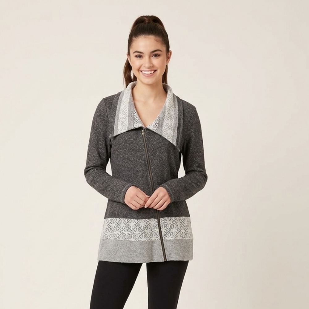 Vanity Side Zip Up Sweatshirt Crocheted Lace Sz XL